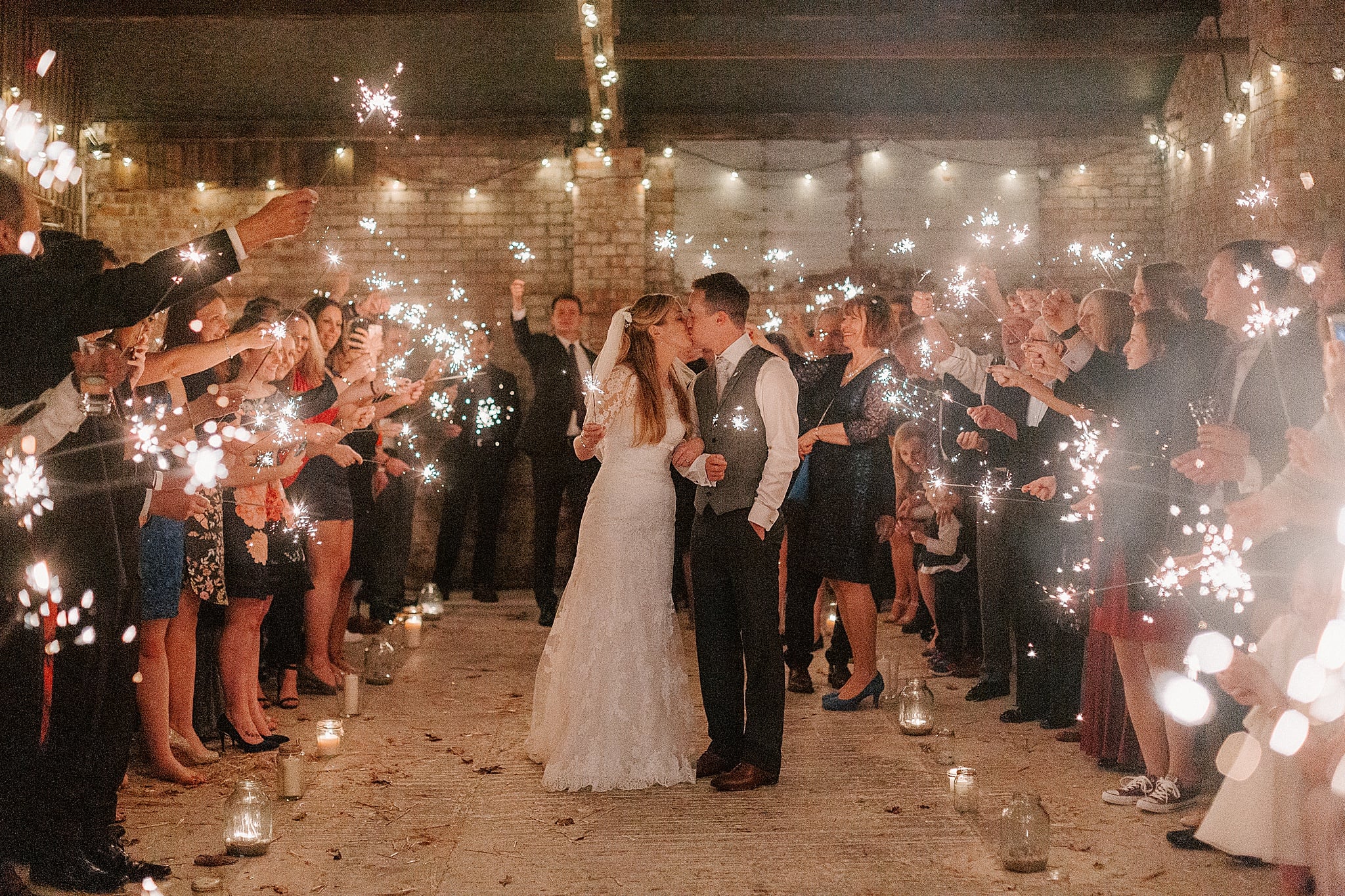 sparkler exit at The Green, Cornwall Wedding Venue