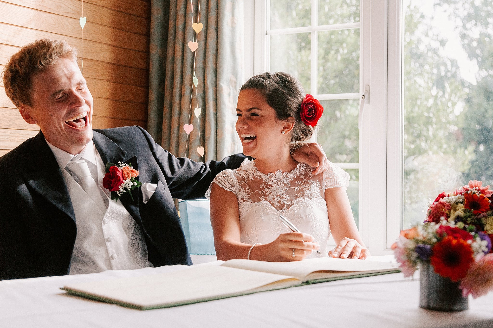 St Michaels hotel wedding photography couple laughing